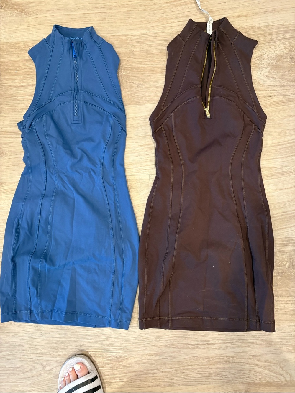 lululemon athletica Sleeveless Zip-Front Mini Dress in Blue and Brown